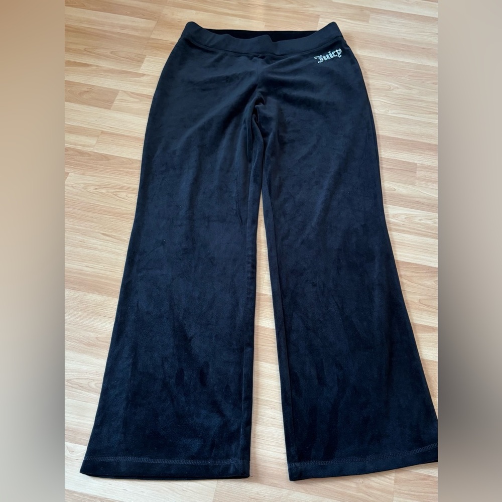 Juicy Couture Black Velour Lounge Pants With Bling Rhinestones